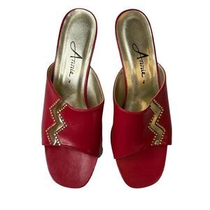 ANNIE Vintage Red & Gold Wedge Sandals Women’s Size 7.5 N